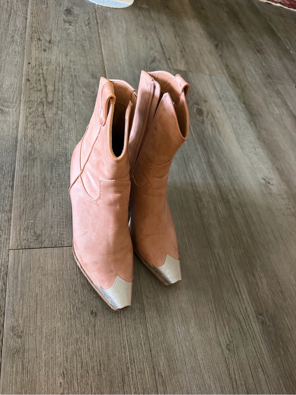 Women's Pink Western Ankle Boots with Metallic Toe